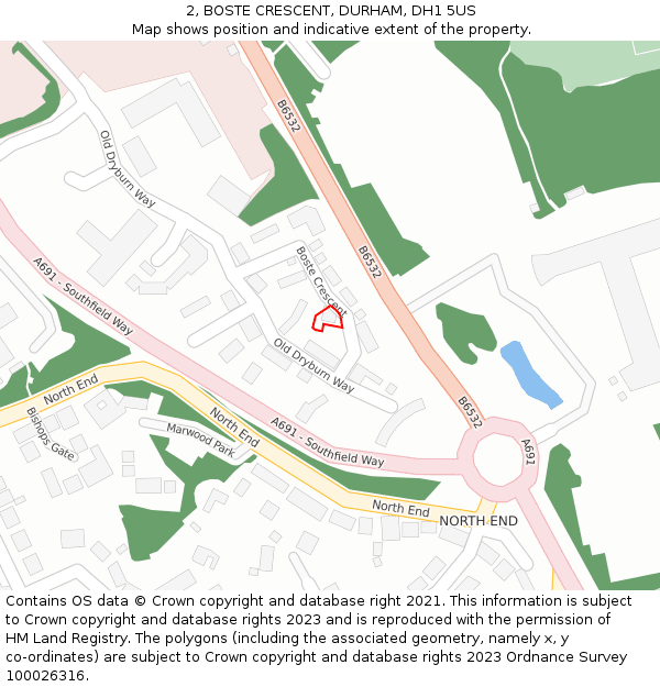 2, BOSTE CRESCENT, DURHAM, DH1 5US: Location map and indicative extent of plot
