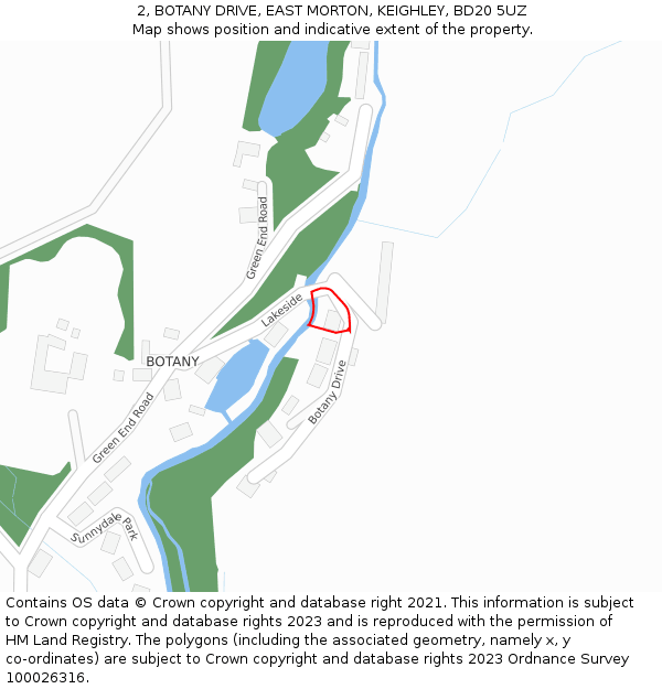 2, BOTANY DRIVE, EAST MORTON, KEIGHLEY, BD20 5UZ: Location map and indicative extent of plot