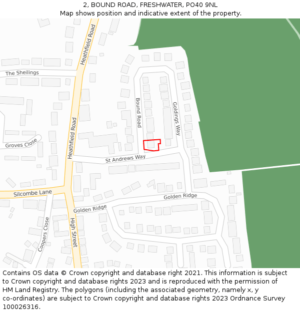 2, BOUND ROAD, FRESHWATER, PO40 9NL: Location map and indicative extent of plot