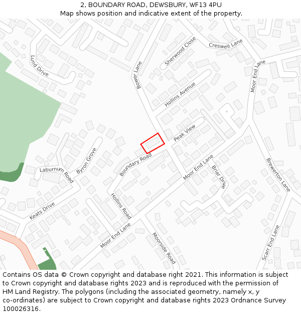 2, BOUNDARY ROAD, DEWSBURY, WF13 4PU: Location map and indicative extent of plot