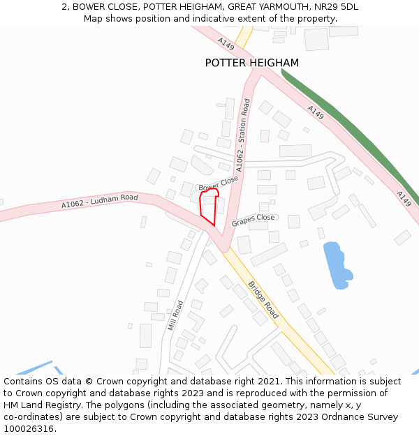 2, BOWER CLOSE, POTTER HEIGHAM, GREAT YARMOUTH, NR29 5DL: Location map and indicative extent of plot