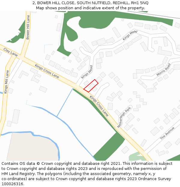 2, BOWER HILL CLOSE, SOUTH NUTFIELD, REDHILL, RH1 5NQ: Location map and indicative extent of plot