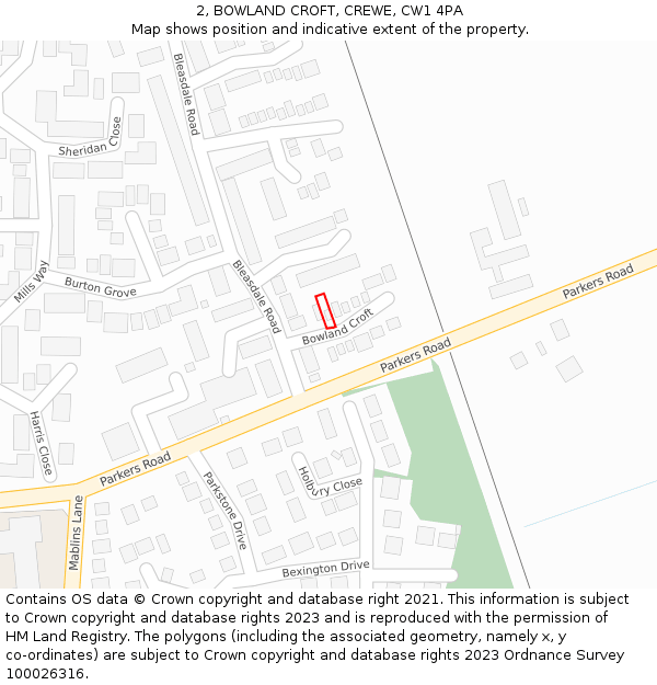 2, BOWLAND CROFT, CREWE, CW1 4PA: Location map and indicative extent of plot