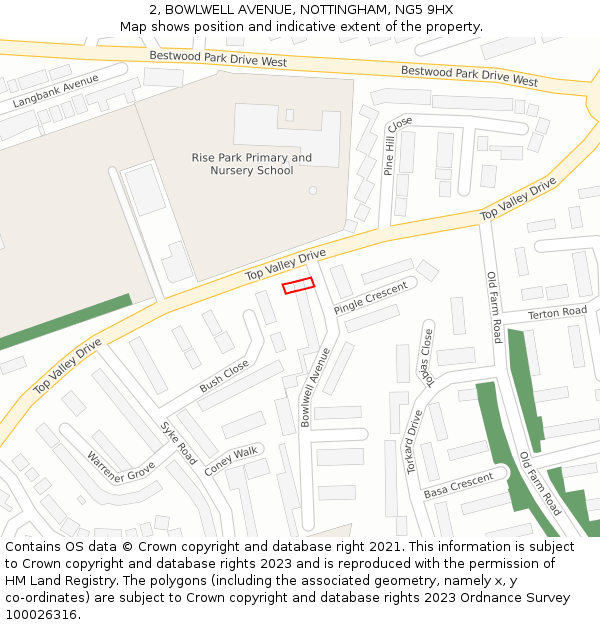 2, BOWLWELL AVENUE, NOTTINGHAM, NG5 9HX: Location map and indicative extent of plot