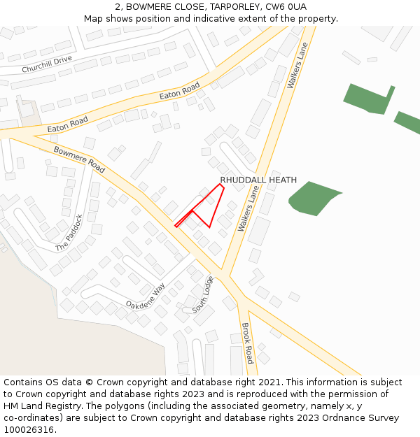 2, BOWMERE CLOSE, TARPORLEY, CW6 0UA: Location map and indicative extent of plot
