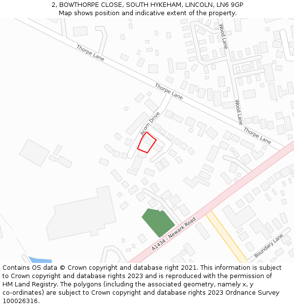 2, BOWTHORPE CLOSE, SOUTH HYKEHAM, LINCOLN, LN6 9GP: Location map and indicative extent of plot