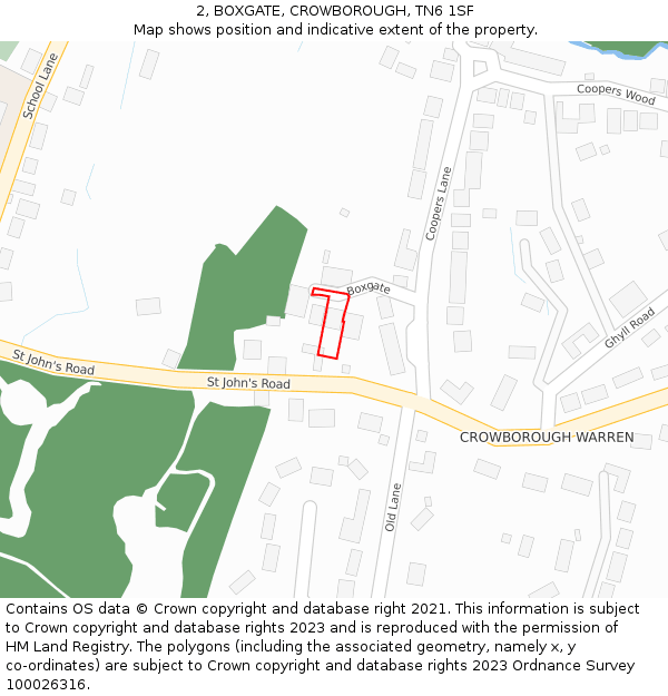 2, BOXGATE, CROWBOROUGH, TN6 1SF: Location map and indicative extent of plot