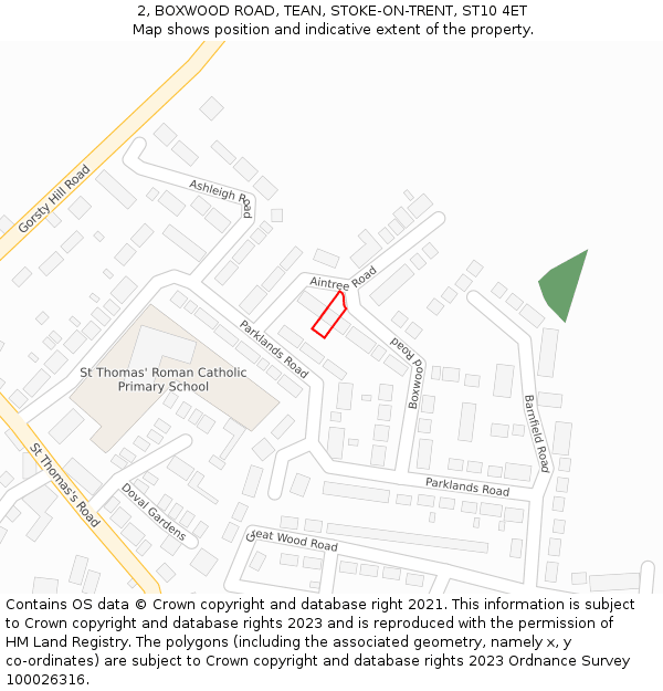 2, BOXWOOD ROAD, TEAN, STOKE-ON-TRENT, ST10 4ET: Location map and indicative extent of plot