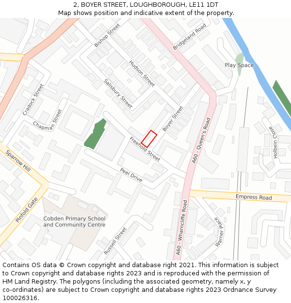 2, BOYER STREET, LOUGHBOROUGH, LE11 1DT: Location map and indicative extent of plot