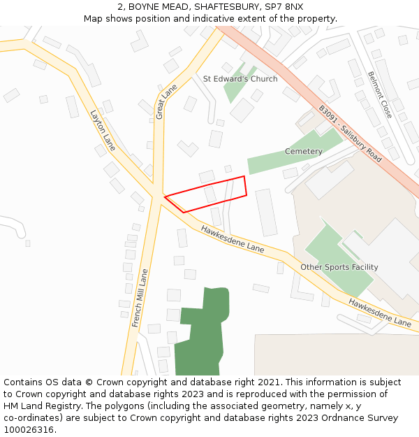 2, BOYNE MEAD, SHAFTESBURY, SP7 8NX: Location map and indicative extent of plot