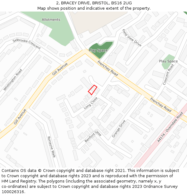 2, BRACEY DRIVE, BRISTOL, BS16 2UG: Location map and indicative extent of plot