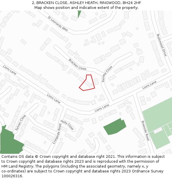 2, BRACKEN CLOSE, ASHLEY HEATH, RINGWOOD, BH24 2HF: Location map and indicative extent of plot