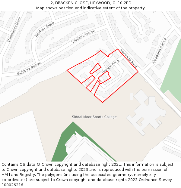 2, BRACKEN CLOSE, HEYWOOD, OL10 2PD: Location map and indicative extent of plot