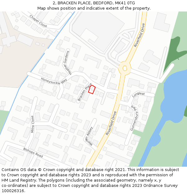 2, BRACKEN PLACE, BEDFORD, MK41 0TG: Location map and indicative extent of plot