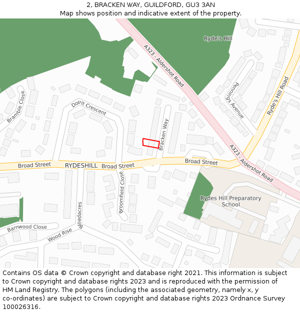 2, BRACKEN WAY, GUILDFORD, GU3 3AN: Location map and indicative extent of plot