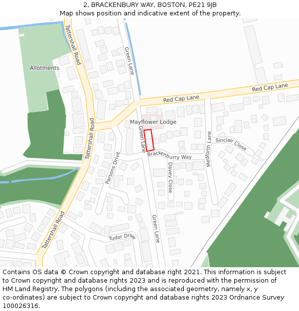 2, BRACKENBURY WAY, BOSTON, PE21 9JB: Location map and indicative extent of plot