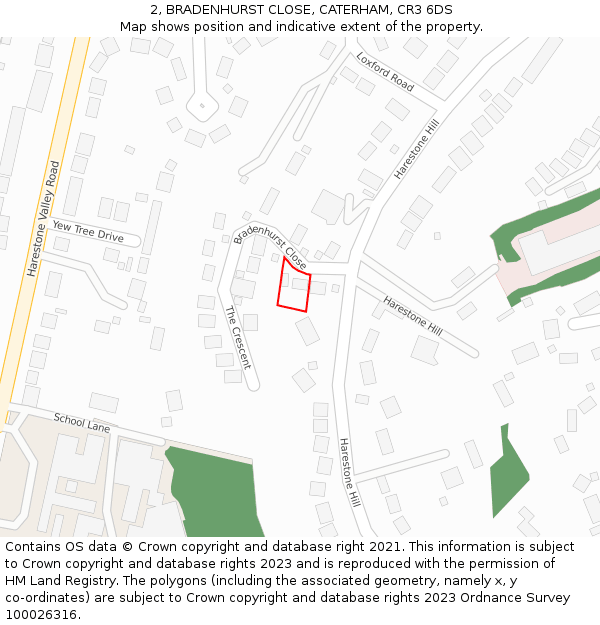 2, BRADENHURST CLOSE, CATERHAM, CR3 6DS: Location map and indicative extent of plot