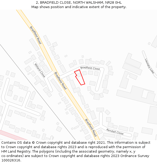 2, BRADFIELD CLOSE, NORTH WALSHAM, NR28 0HL: Location map and indicative extent of plot