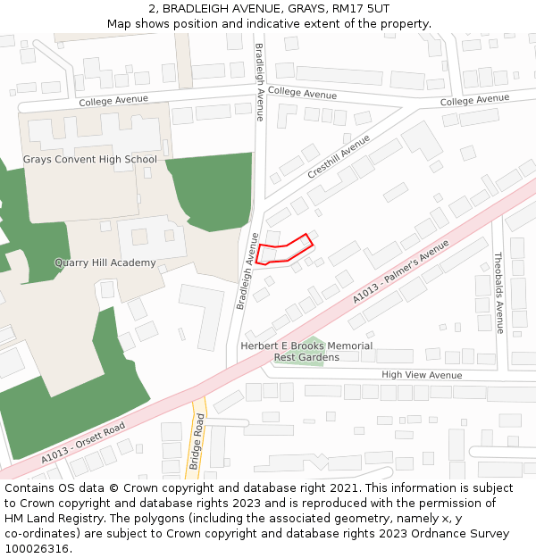 2, BRADLEIGH AVENUE, GRAYS, RM17 5UT: Location map and indicative extent of plot