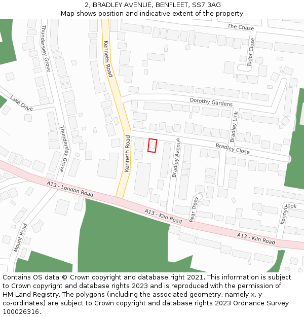 2, BRADLEY AVENUE, BENFLEET, SS7 3AG: Location map and indicative extent of plot