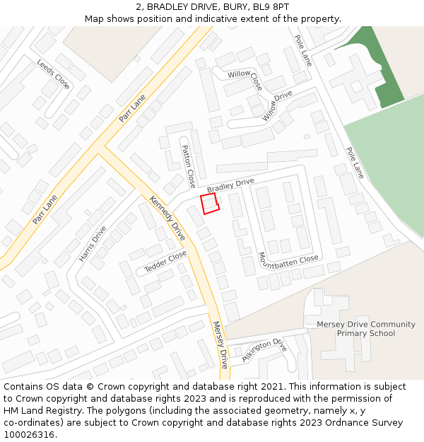 2, BRADLEY DRIVE, BURY, BL9 8PT: Location map and indicative extent of plot