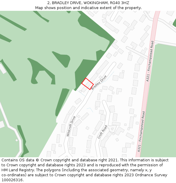 2, BRADLEY DRIVE, WOKINGHAM, RG40 3HZ: Location map and indicative extent of plot