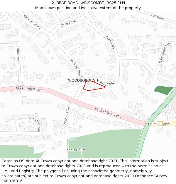 2, BRAE ROAD, WINSCOMBE, BS25 1LN: Location map and indicative extent of plot