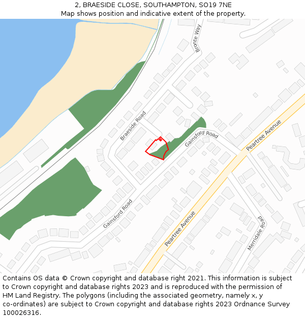 2, BRAESIDE CLOSE, SOUTHAMPTON, SO19 7NE: Location map and indicative extent of plot