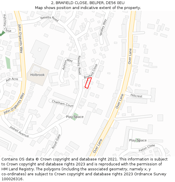 2, BRAFIELD CLOSE, BELPER, DE56 0EU: Location map and indicative extent of plot
