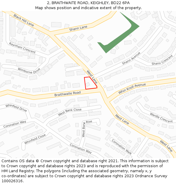 2, BRAITHWAITE ROAD, KEIGHLEY, BD22 6PA: Location map and indicative extent of plot