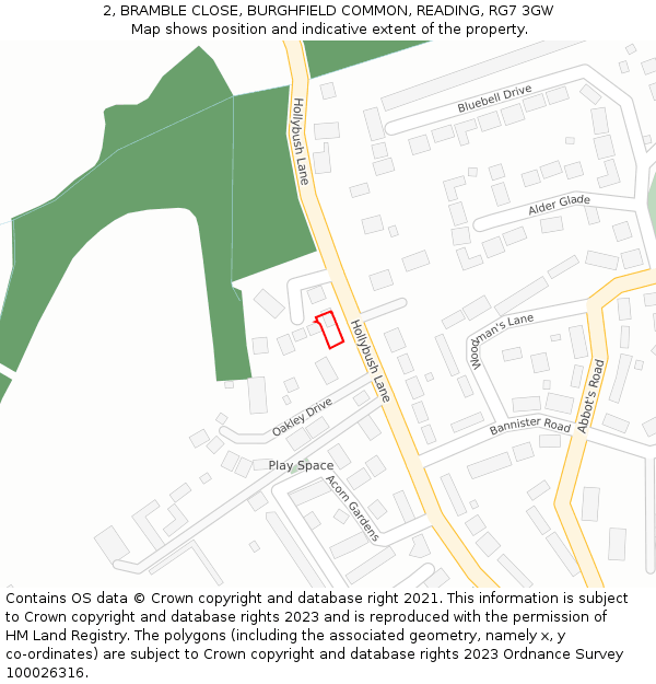 2, BRAMBLE CLOSE, BURGHFIELD COMMON, READING, RG7 3GW: Location map and indicative extent of plot