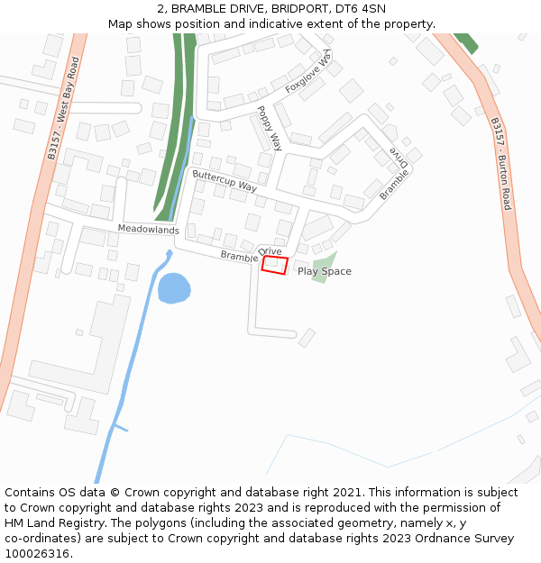 2, BRAMBLE DRIVE, BRIDPORT, DT6 4SN: Location map and indicative extent of plot