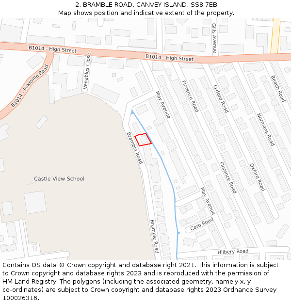 2, BRAMBLE ROAD, CANVEY ISLAND, SS8 7EB: Location map and indicative extent of plot