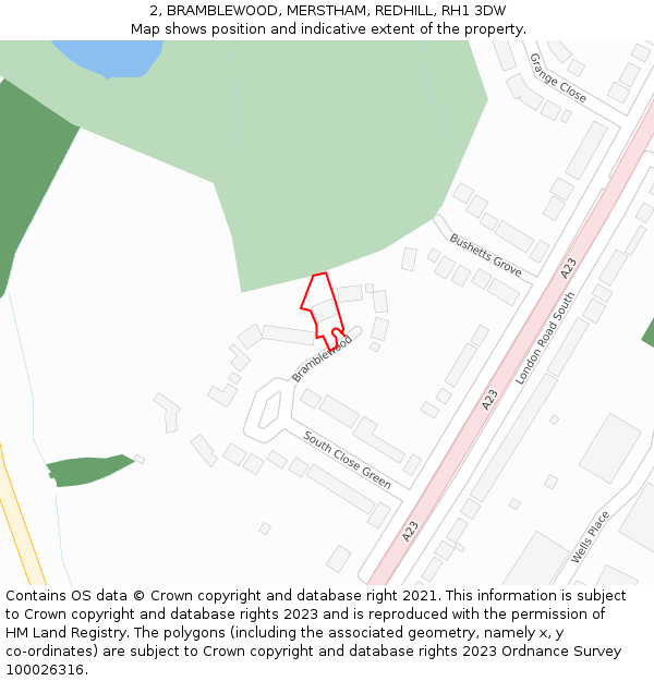 2, BRAMBLEWOOD, MERSTHAM, REDHILL, RH1 3DW: Location map and indicative extent of plot