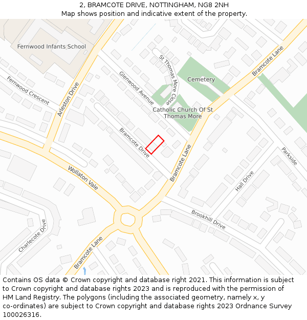 2, BRAMCOTE DRIVE, NOTTINGHAM, NG8 2NH: Location map and indicative extent of plot