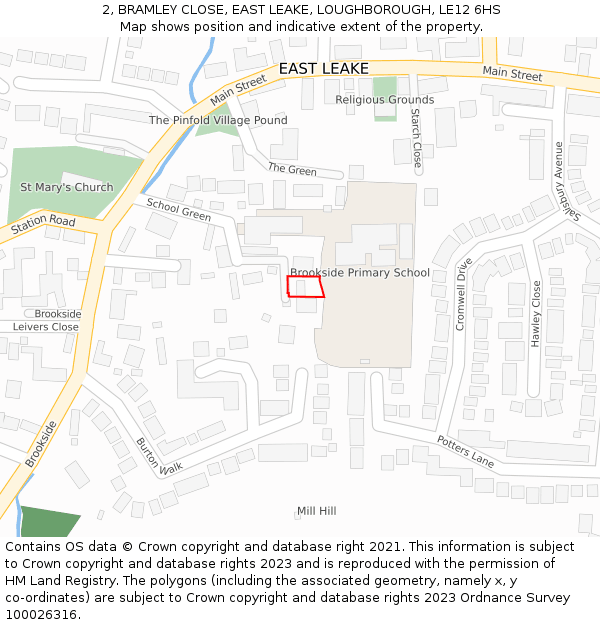 2, BRAMLEY CLOSE, EAST LEAKE, LOUGHBOROUGH, LE12 6HS: Location map and indicative extent of plot
