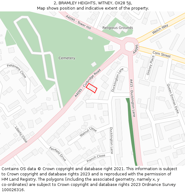 2, BRAMLEY HEIGHTS, WITNEY, OX28 5JL: Location map and indicative extent of plot