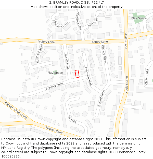 2, BRAMLEY ROAD, DISS, IP22 4LT: Location map and indicative extent of plot