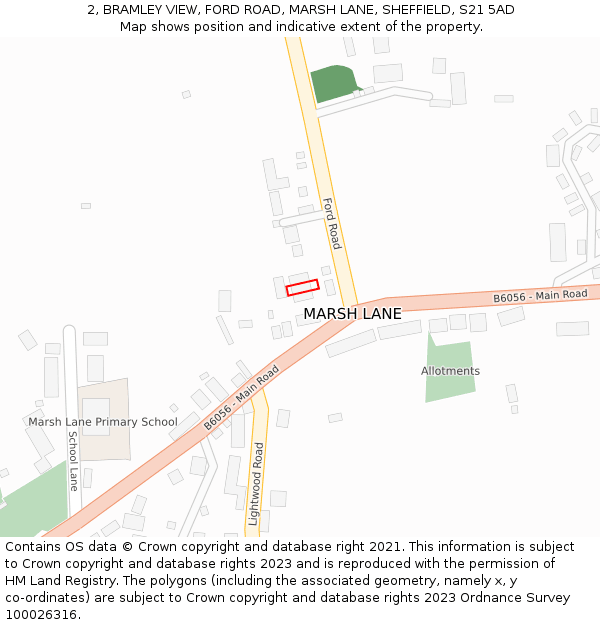 2, BRAMLEY VIEW, FORD ROAD, MARSH LANE, SHEFFIELD, S21 5AD: Location map and indicative extent of plot