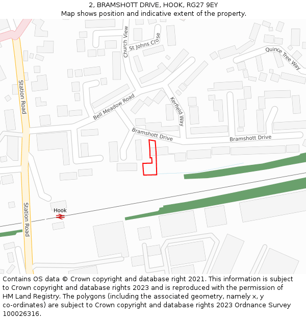 2, BRAMSHOTT DRIVE, HOOK, RG27 9EY: Location map and indicative extent of plot