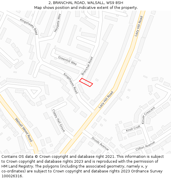 2, BRANCHAL ROAD, WALSALL, WS9 8SH: Location map and indicative extent of plot