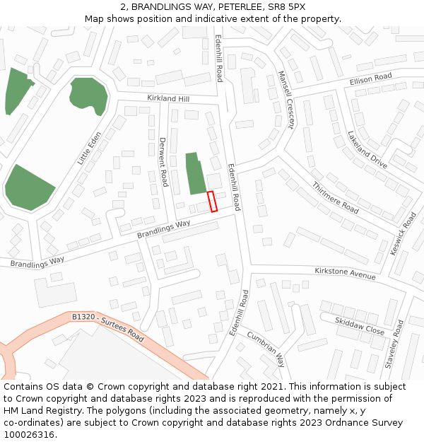 2, BRANDLINGS WAY, PETERLEE, SR8 5PX: Location map and indicative extent of plot