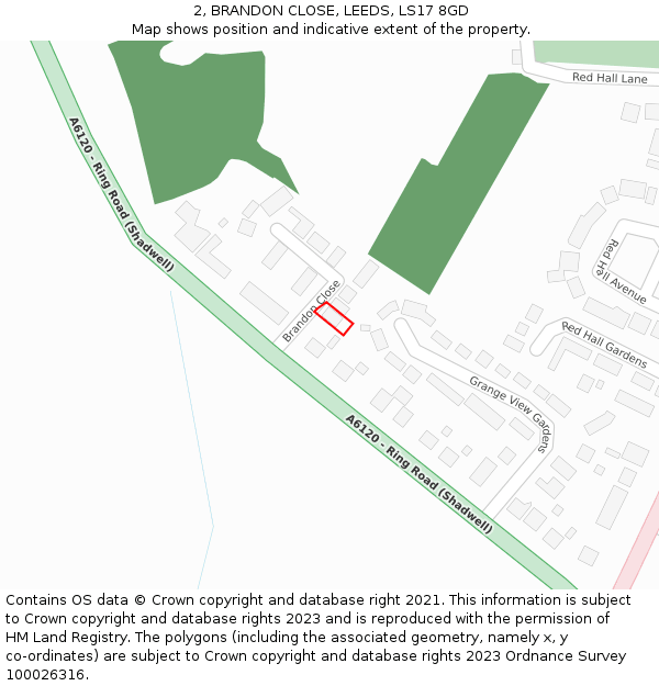 2, BRANDON CLOSE, LEEDS, LS17 8GD: Location map and indicative extent of plot