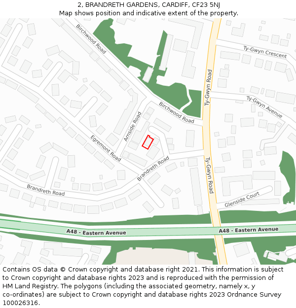 2, BRANDRETH GARDENS, CARDIFF, CF23 5NJ: Location map and indicative extent of plot
