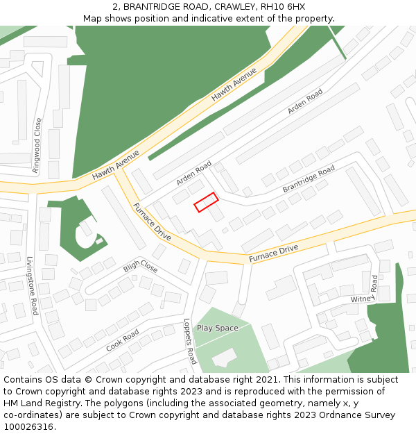 2, BRANTRIDGE ROAD, CRAWLEY, RH10 6HX: Location map and indicative extent of plot