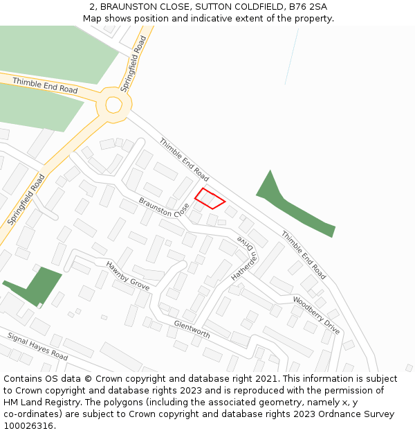 2, BRAUNSTON CLOSE, SUTTON COLDFIELD, B76 2SA: Location map and indicative extent of plot