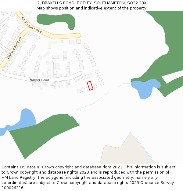 2, BRAXELLS ROAD, BOTLEY, SOUTHAMPTON, SO32 2RX: Location map and indicative extent of plot