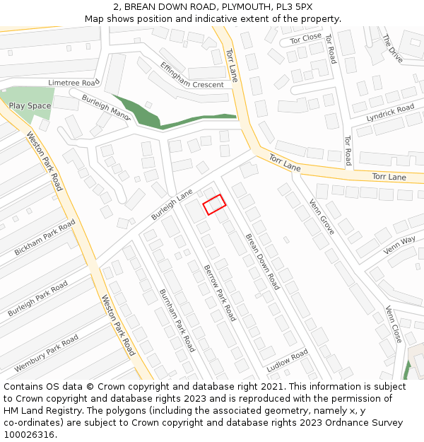 2, BREAN DOWN ROAD, PLYMOUTH, PL3 5PX: Location map and indicative extent of plot