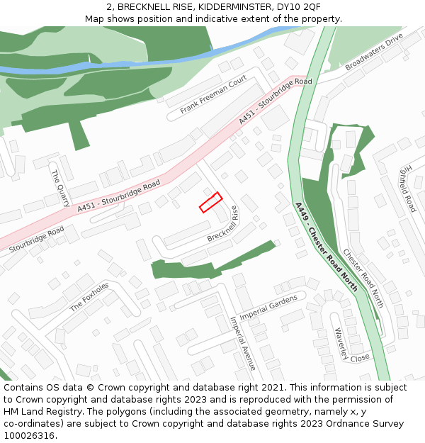 2, BRECKNELL RISE, KIDDERMINSTER, DY10 2QF: Location map and indicative extent of plot