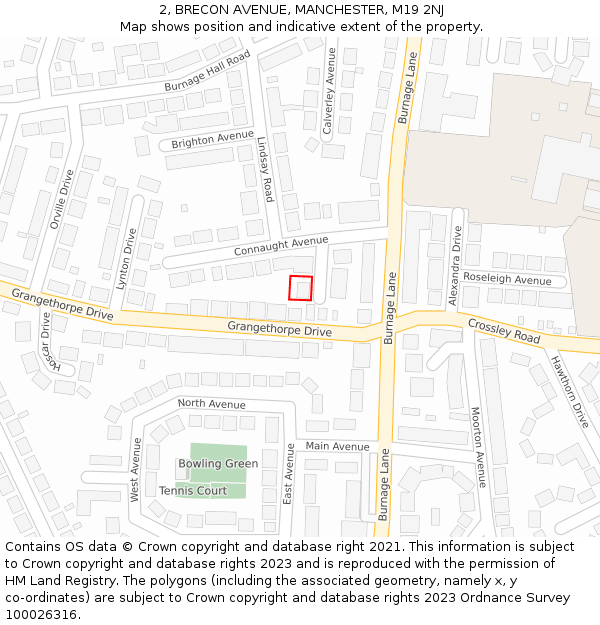 2, BRECON AVENUE, MANCHESTER, M19 2NJ: Location map and indicative extent of plot